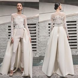 Elegant Beach Wedding Dresses Jumpsuits With Detachable Skirt Satin Sweep Train Sweetheart Country Bridal Gowns With Jacket Long S183Y