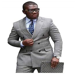 New Fashion Grey Double Breasted Wedding Suits for Men 2 Pieces Men Suits Groom Tuxedos Jacket Pants2221