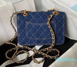 Quality Designers Vintage Messenger Flap Bags Small Womens Blue Denim Handbag Luxury Black Quilted Purse Crossbody Shoulder Chain Strap Bag