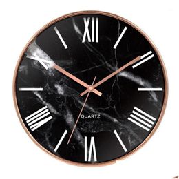 Wall Clocks Wall Clocks 12 Inch Clock Marble Mute Golden Roman Numeral Creative Rose Gold Nordic Style Living Room Home Home Garden Ho Dhsyo