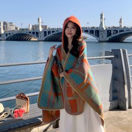 Scarves Warm and Thick Imitation Cashmere Plaid Cloak Hooded Shawl Wrapped with Scarf Outside Air Conditioning Room Versatile Travel Vacation highest quality