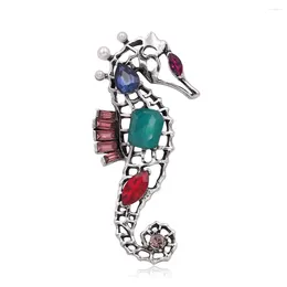 Brooches Rhinestone Seahorse Pins Vintage Cute Sea Animal Kids Women Men Party Daily Clothing Suit Jewelry High Quality Gift