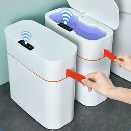Waste Bins 13L Smart Trash Can Automatic Packing Sensor Garbage Bin Kitchen Bathroom Waterproof Cube Cleaning Tools Dustbin Home 231013