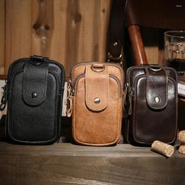 Waist Bags Men's Packs Mobile Phone Bag Wearing Belt Large-capacity Coin Purses Leather Gentleman Money Clip Cowhide