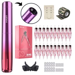 Tattoo Machine Mast Y22 Wireless Kit 2 Mode Eyebrow Lips Permanent Makeup Pen Set 20pcs Dragonhawk WJX 1RL Cartridge Needles 231013