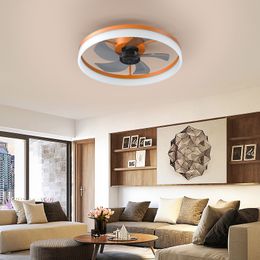 Modern fan lamp Ceiling Fans with Lights Dimmable LED Embedded installation of thin modern ceiling fans(Orange)