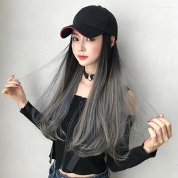 Ball Caps Y2K Wig Punk Baseball Cap Trendy Long Curly Wigs Women One-piece Hats Gradient Color Casual Daily Bonnet