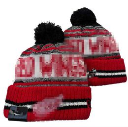Men Knitted Cuffed Pom DETROID RED Beanies WINGS Hats Sport Knit Hat Striped Sideline Wool Warm BasEball Beanies Cap For Women