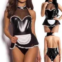 S-4XL Sexy Maid Outfit SM Cospaly Game Plus Size Leather Women Lingerie Underwear Nightgown Uniform Strapless Skirt Girl Bras Sets263Q