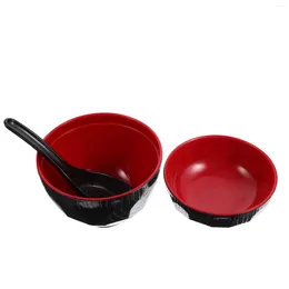 Dinnerware Sets Japanese Korean Miso Soup Bowl Container Black Rice Bowls Melamine Multi-function Tableware Set