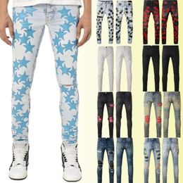 Jeans Am jeans designer mens skinny desig 22 colors pants hippop Sticker Embroidery Slim Denim Straight streetwear Skinny wholesale 30-40SML