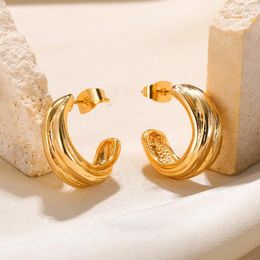 Stud Earrings Stainless Steel Hoop For Women Gold Colour Irregular Women's Ear Piercing Jewellery Gift 2023