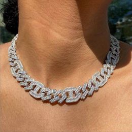 Two Tone rose god color 15mm bling 5a CZ cuban link choker necklace iced out bling hip hop chunky women cuban chain necklaces206a