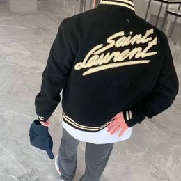 Version ss Autumn winter Graffiti Signature Baseball Jersey Embroidered Leather Jacket Coat Unisex jacketstop macai qing