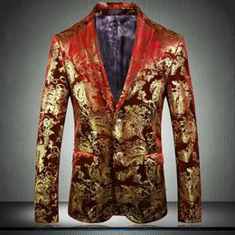 Red Male Blazer High Quality Gold Printing Single Breasted Prom Blazers Men Plus Size 5xl Slim Fit Wedding Man Men's Suits &247m