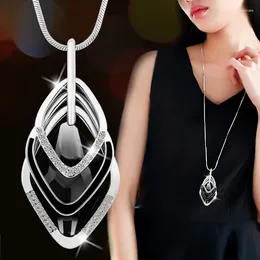 Pendant Necklaces Cystal Long For Women Jewelry 2023 Multilayer Geometric Rhombus Choker & Pendants Sweater Chain Collier