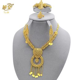 Wedding Jewellery Sets XUHUANG Indian Exquisite Copper Jewellery Set For Women Ethiopia Gold Plated Necklace Earring Set Africa Arab Wedding Banquet Gift 231013