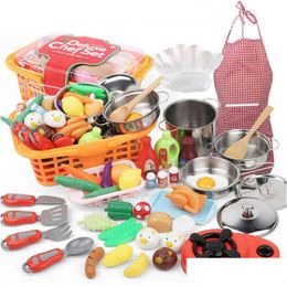 Kitchens & Play Food Kitchen Toys 42Pcs/Set Miniature Mini Plastic Food Girl Kids Cutting Vegetables Fruits Cooking House Set Toy For Dhn1Z