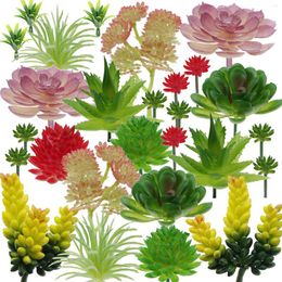 Decorative Flowers 24pcs Plastic Mini Floral Home Assorted Unpotted Succulent Plants Flocked Artificial Colourful Wall Office DIY Crafting