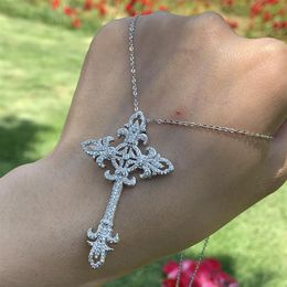 Whole Professional Luxury Jewellery Key Cross Pendant Real 925 Sterling Silver Pave White Sapphire CZ Diamond Women Wedding Neck285s