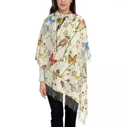Scarves Beautiful Butterfly Birds Scarf For Womens Fall Winter Cashmere Shawls And Wrap Spring Flower Floral Long With Tassel