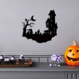 1pc Halloween Outdoor Decorations, Black Castle Halloween Decor, Metal Cat Silhouette Yard Signs For Outside Garden Patio Party Decorations