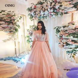 Party Dresses OIMG Gorgeous Elegant Pink Sequins Evening Short Sleeves Sparkly Sweetheart Long Women Pageant Formal Night Gowns