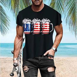 Men's T Shirts Mens Large Tall Independence Day Flag Print Two Spring/summer Leisure Sports Comfortable Long Sleeve Tunic Men