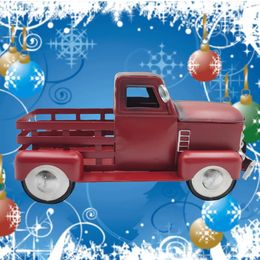 Christmas Decorations Vintage red truck farm crafts decorated mini tree rustic decor iron metal pickup model with light 231013