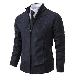 Men's Tracksuits Versatile Men Knit Jacket Sweater Coat Stylish Winter Cardigan with Stand Collar Zipper Placket Pockets 231013