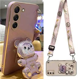 Cell Phone Cases Quicksand Bear Holder Lanyard Phone Case For Samsung Galaxy S23 S21 S20 S22 S10 Note 10 20 23 Plus Ultra S21Fe Strap Stand Cover L230823