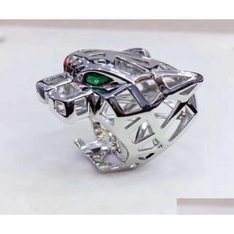 Wedding Rings Trendy Hollow Leopard Animal Finger Ring Green Eyes Panther Heads Index For Men Women Party Jewelry Y07231914960 Jewelry Dhr5R