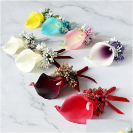 Decorative Flowers Wreaths Calla Lily Boutonniere Cor Pin Buttonhole Men Bracelet Bridesmaid Witness1 Drop Delivery Home Garden Festiv Dh0Fq