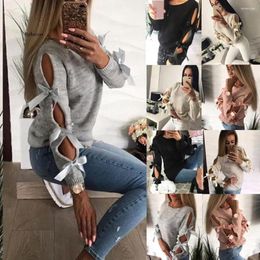 Women's Sweaters Sweater Women Casual Solid Bow Tie Pullover Loose Jumper Tops Knitwear Pull
