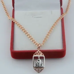 Pendant Necklaces FJ Women Men 585 Rose Gold Colour Castle Russian White Side Chains