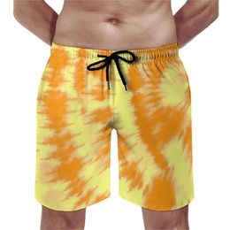 Men's Shorts Summer Gym Tie Dye Print Sports Surf Orange And Yellow Design Beach Hawaii Quick Dry Swimming Trunks Plus Size