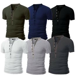 Summer 2019 Men's T-shirt Solid Slim Fit V Neck Short Sleeve Muscle Tee Summer Male Summer Fashion Casual Tops Henley Shi314l