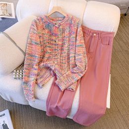 Women's Two Piece Pants Fashion Tracksuit Korean Elegant Spring Autumn Loose Colorful Sweater Matching Sets Female Two-piece Blouse Suit