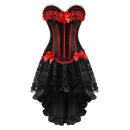 corsets dress with skirt irregular set burlesque costumes vintage striped lace up corset bustier tank women cosplay plus size273d