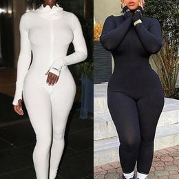 Women's Jumpsuits & Rompers Lady Slim Fitness Playsuit Black White Color Bodycon Long Sleeves Jumpsuit Female Sports Romper S2904