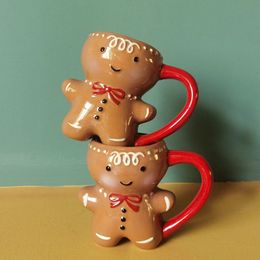 Mugs Gingerbread Man Mug Christmas Ceramic Tea Mugs 3D Gingerbread Man Ceramic Cup Milk Coffee Water Cup Mug Couples Xmas Gifts 231013