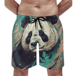 Mens Shorts Summer Board Panda Sports Gouache Cartoon Design Short Pants Cute Quick Dry Swim Trunks Plus Size