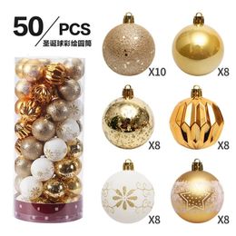 Christmas Decorations 50Pcs Gold Plastic Christmas Balls 6cm Christmas Tree Ball Xmas Decorations for Home Year Decor Assorted Color 231013