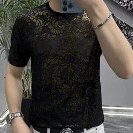 Men's T Shirts 2023 T-shirt Short Sleeve Ice Silk Hollow Fashion Brand Casual Korean Fit Summer Top Clothing