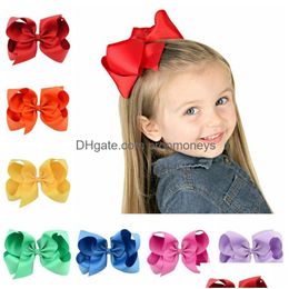 Hair Accessories Hair Accessories 6 Inch Baby Girl Children Bow Boutique Grosgrain Ribbon Clip Hairbow Large Bowknot Pinwheel Hairpins Dhkdx