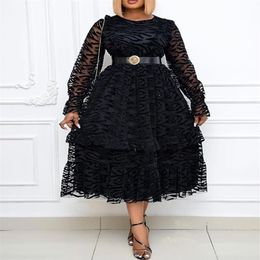 Plus size Dresses Mesh Flocking Elegant Large Skirt Train Large Size Dress With Wooden Ear Edge Without Belt273N