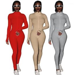 Women's Jumpsuits & Rompers Streetwear White Knitted Sexy Bodycon Lucky Label Jumpsuit Women Overall Long Sleeve Skinny Rompe218g