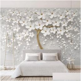 Wallpapers Wallpapers Custom Po Murale 3D Wallpaper Wall Murals Embossed Trees Modern Aesthetics White Mural Living Room Sofa Bedrooma Dhf7V