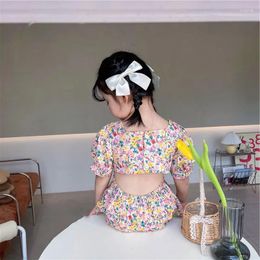 Girl Dresses Summer Casual Baby Girls Cotton Floral Slim Fit Puff Sleeves Backless Dress Kids Lovely Outfits Children Sweet Skirt 2-8 Years