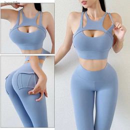 Active Sets Cloud Hide Gym Women Yoga Set Sports Wear Workout Clothes Booty Pants Leggings Sport Crop Top Bra Shirt Fitness Suit SportswearL231014